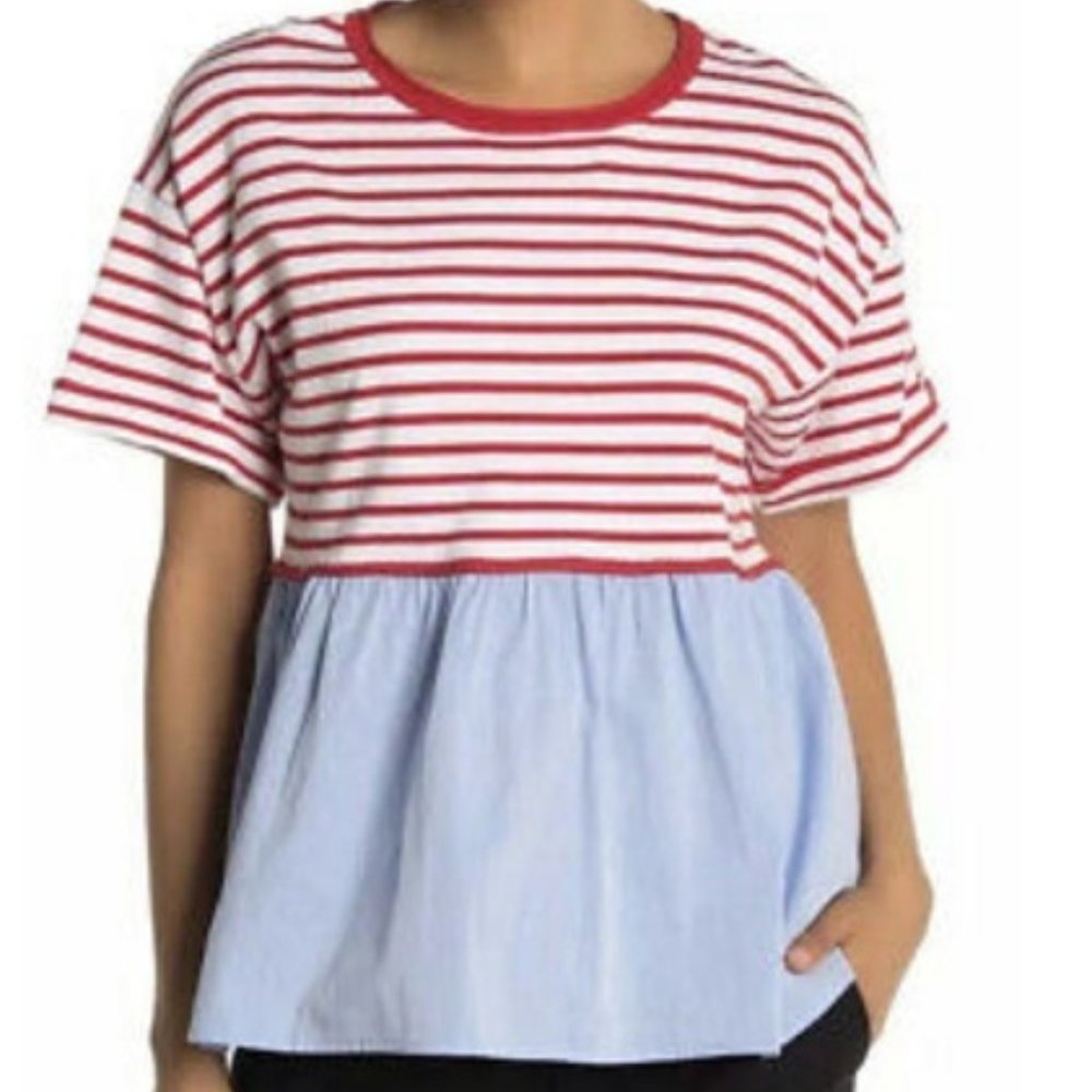NWT Red + White + Blue Large Peplum Short Sleeved